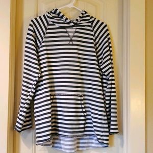 Comfy gray and white striped maternity hoodie